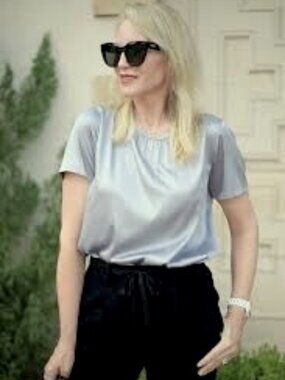 Worth Satin From Short Sleeve Tee- Gray satin and knit, size 6/small